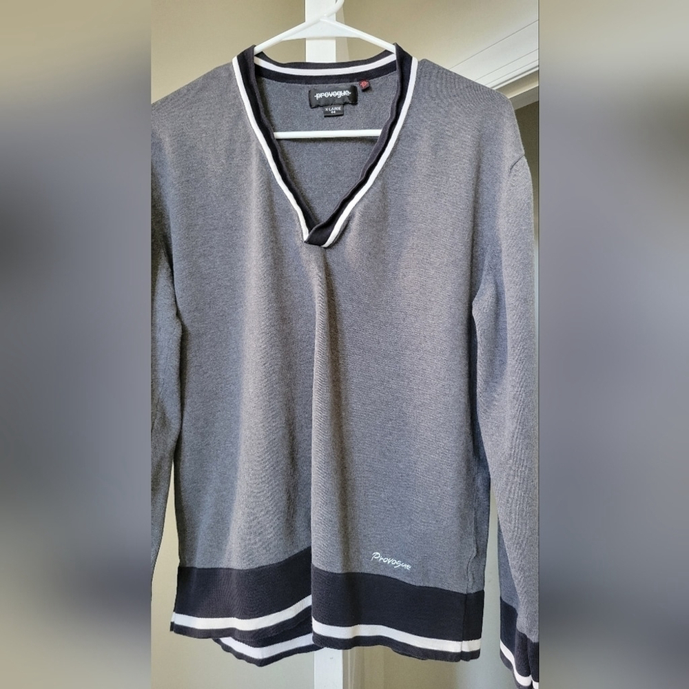 Provogue Men's Grey V-Neck Sweater XL – Contrast Trim
